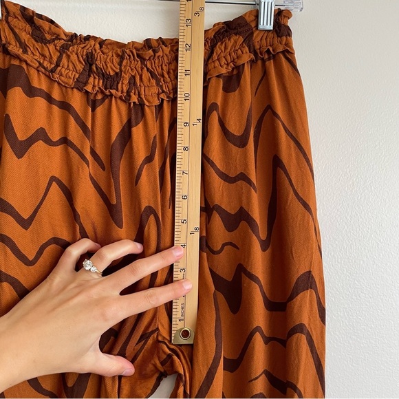 Anthropologie Wide Leg pull on pant bronze wavey artsy pattern retro 70s small S - Picture 12 of 16